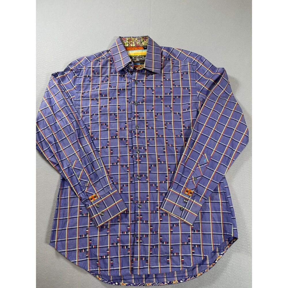 Robert Graham Men's Purple Plaid Embroidered 100% Cotton Button Down Shirt M